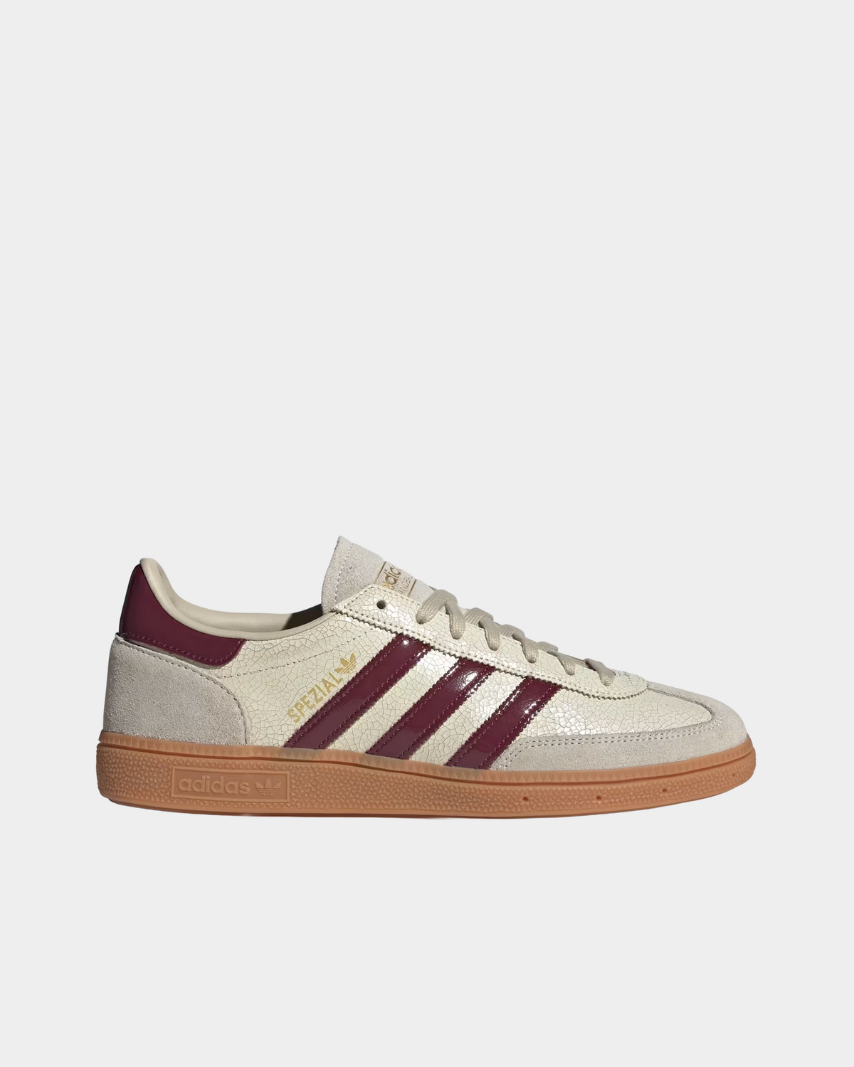 adidas Handball Spezial in off white with shadow red, low-top leather and suede sneakers on a gum sole