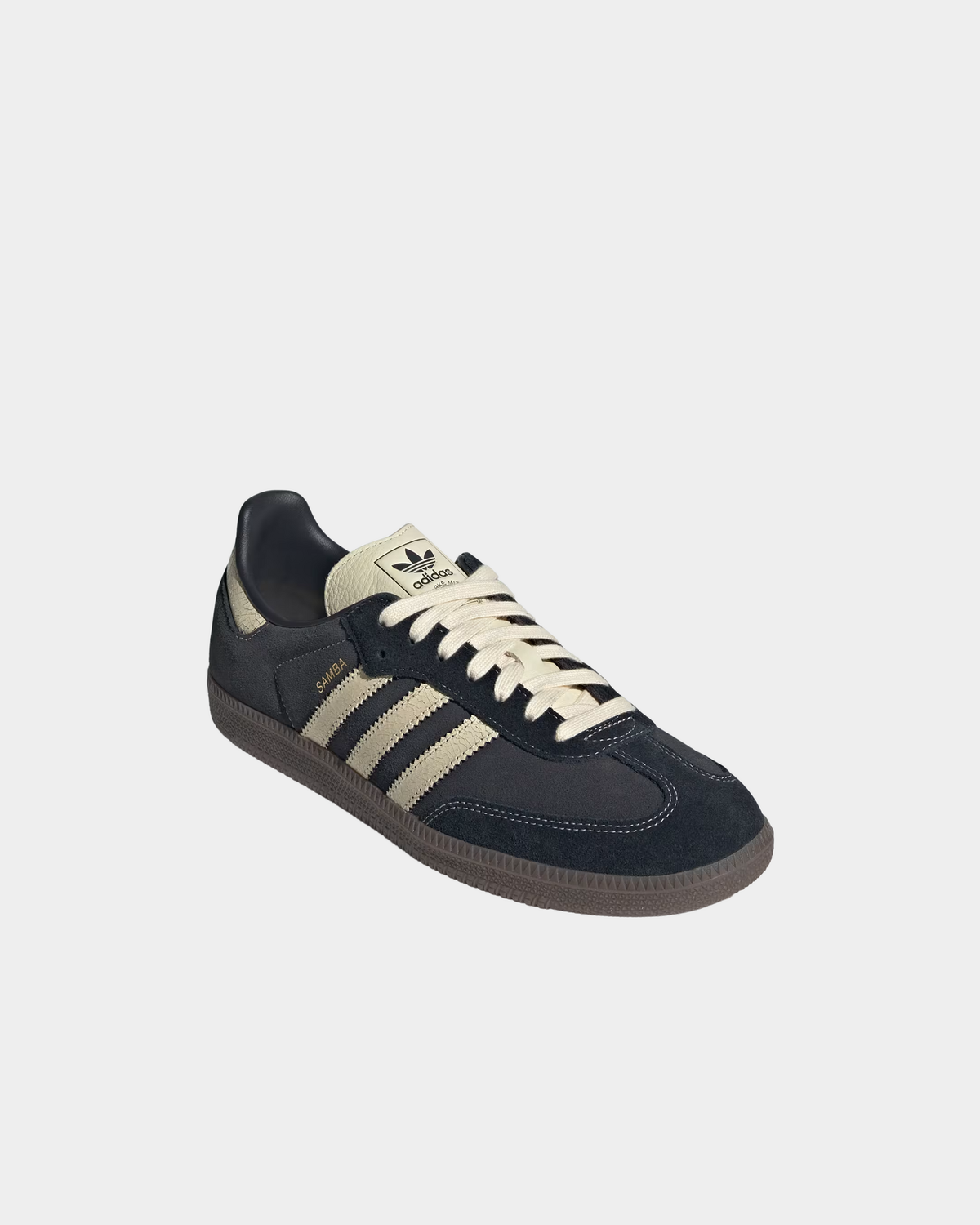 adidas Samba OG in carbon leather with warm vanilla, low-top sneakers on a gum sole
