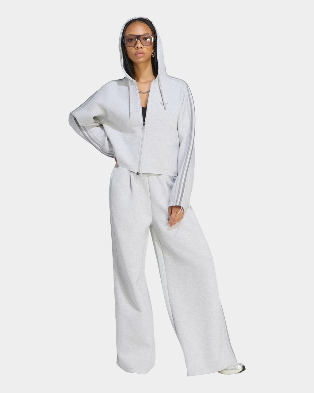 adidas SST 2.0 Long Trackpant in grey, loose-fit knit tracksuit bottoms with a drawcord waist