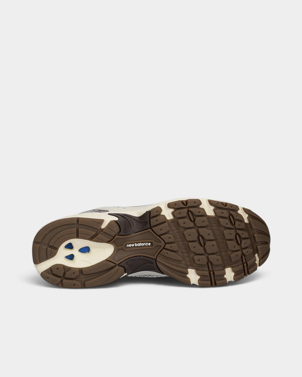 Outsole of the New Balance 530 in mushroom brown and cream rubber