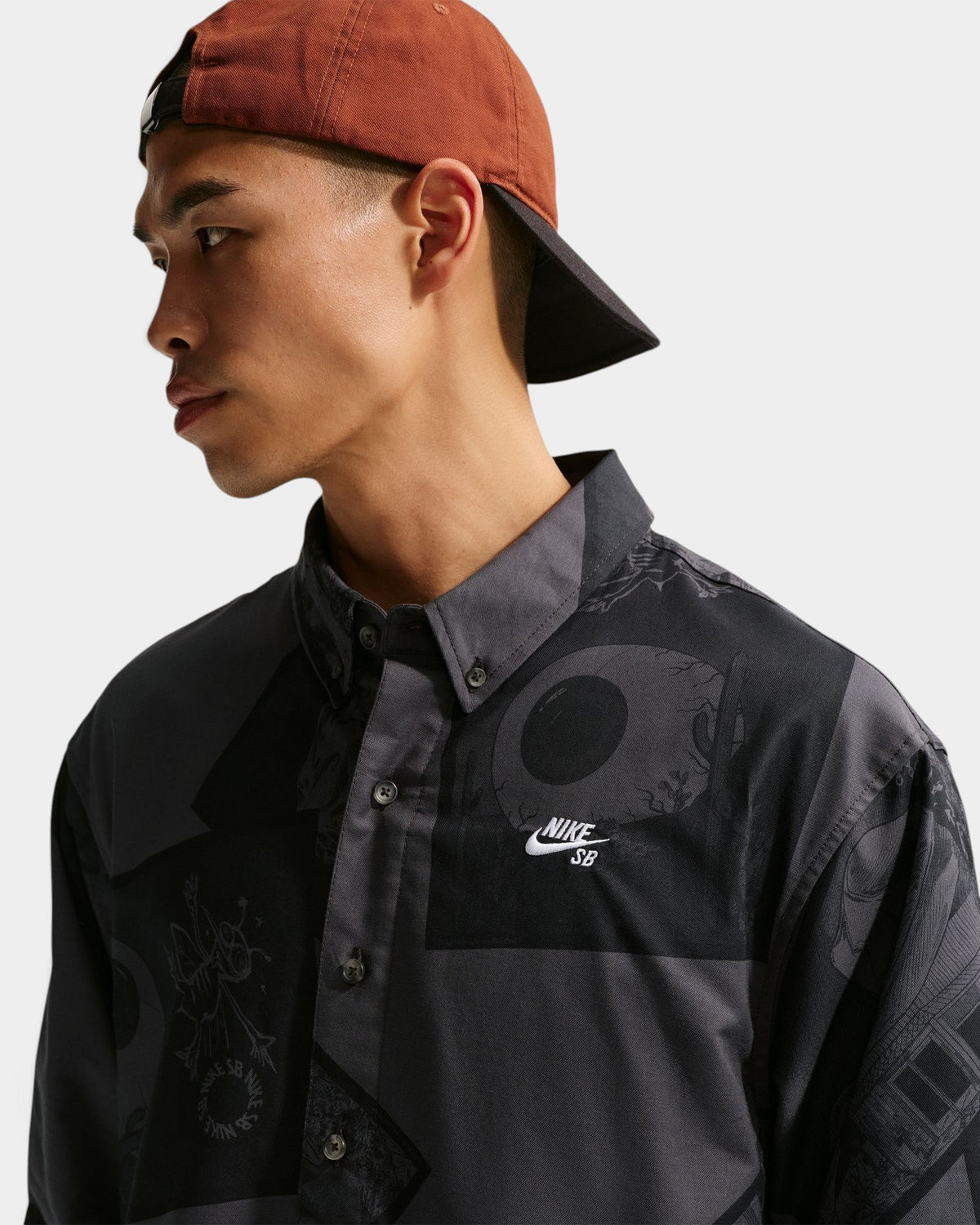 Nike SB Long-Sleeve Printed Button-Up Shirt - Black
