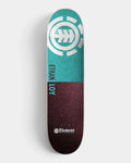 Lockwood Avenue Element Squared 30 Ethan Loy 8.46 inch skateboard deck with a large white Element logo on teal over a dark maroon lower half