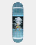 Lockwood Avenue Fucking Awesome Cosmic Overview Sky Blue 8.18 inch skateboard deck with an anatomical figure against storm clouds on a blue pattern