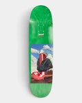 Lockwood Avenue Jacuzzi Unlimited Big Ol J 8.375 inch skateboard deck with a red chrome J and cowboy figure artwork on a green stained board