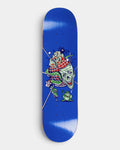 Polar Oskar Rozenberg The Mask Deck 8.125" in blue, a green mask peeling off a face in a plaid cap with a snake and a frog below