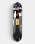 Lockwood Avenue Poetic Collective Torn Collage 1 High Concave 8.375 inch skateboard deck with a torn black and white portrait collage and a gray rim