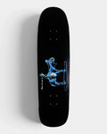 Lockwood Avenue Polar Paul Grund 8.625 inch skateboard deck with a blue line drawing of a figure on a horse on a black board