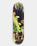 Lockwood Avenue Primitive Hamilton Dreamers 8.25 inch skateboard deck featuring a collage of giant mushrooms and leaves under a starry night sky