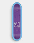 Lockwood Avenue Rassvet Logo Purple Blue 8.125 inch skateboard deck with a white PACCBET logo on a purple board with a light blue edge
