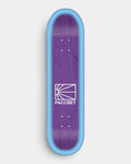 Lockwood Avenue Rassvet Logo Purple Blue 8.5 inch skateboard deck with a white PACCBET logo on a purple board with a light blue edge