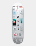 Lockwood Avenue Soulland x Poetic Collective Deck 8.5 inch skateboard deck with a scattered collage of small images on a mirrored silver board