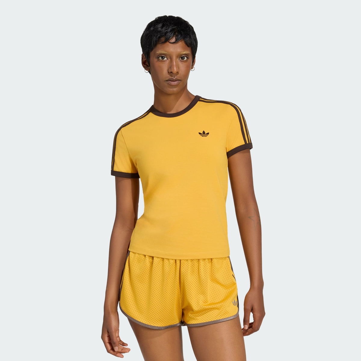 adidas 3 Stripes Slim T-Shirt in Preloved Yellow