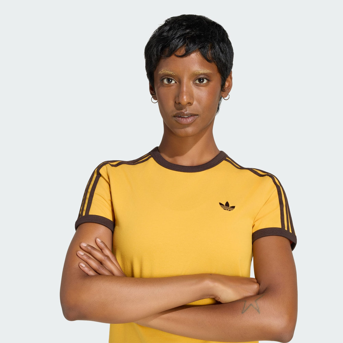 adidas 3 Stripes Slim T-Shirt in Preloved Yellow