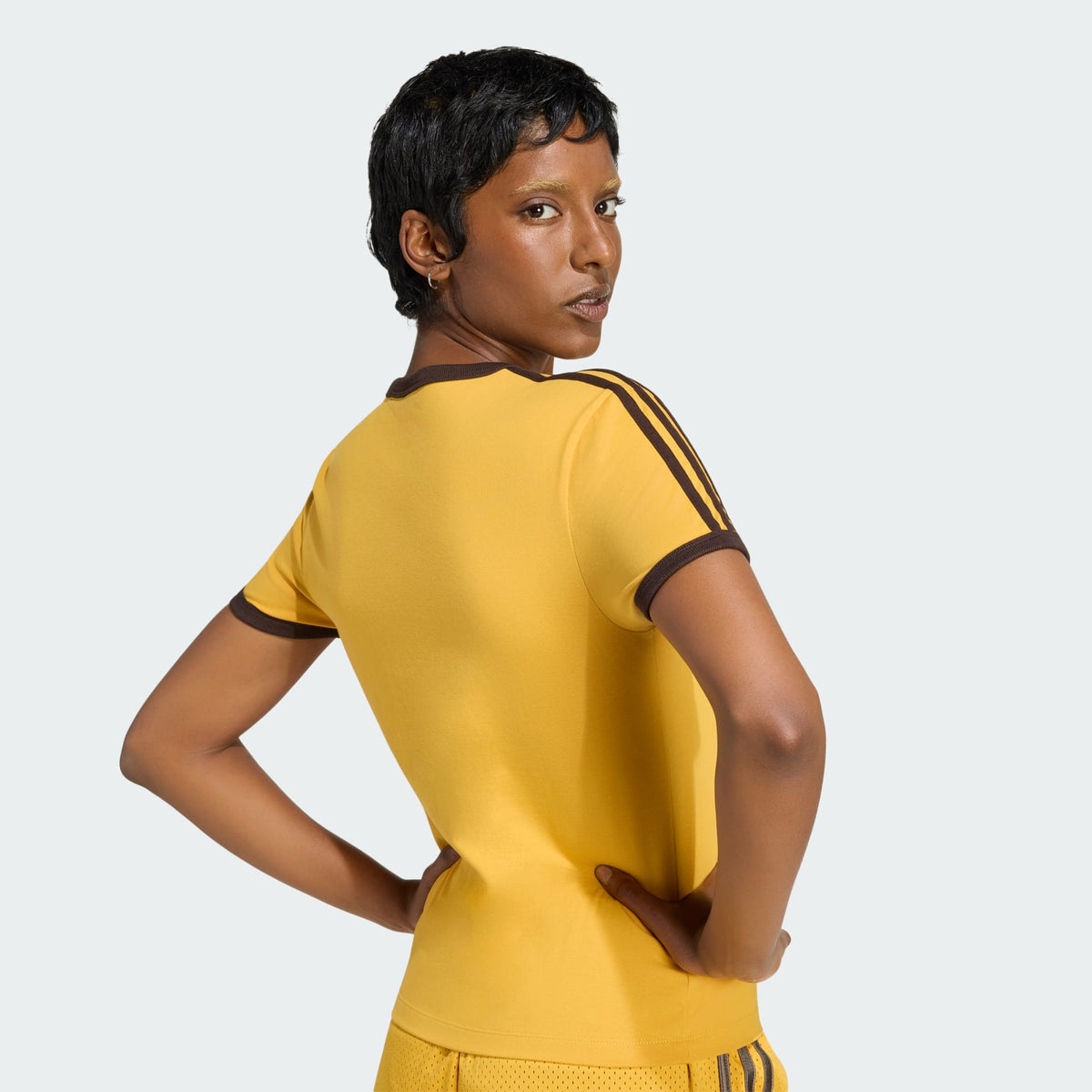 adidas 3 Stripes Slim T-Shirt in Preloved Yellow