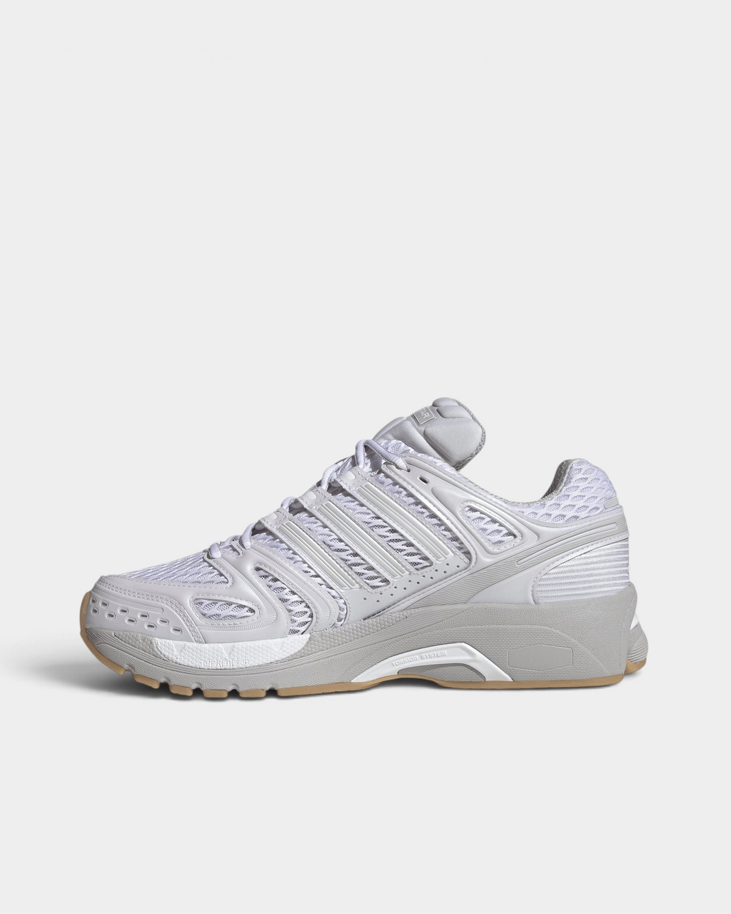 Lockwood Avenue adidas Adistar Control 5 shoe in white with pale grey overlays and a gum sole, side view from the other side