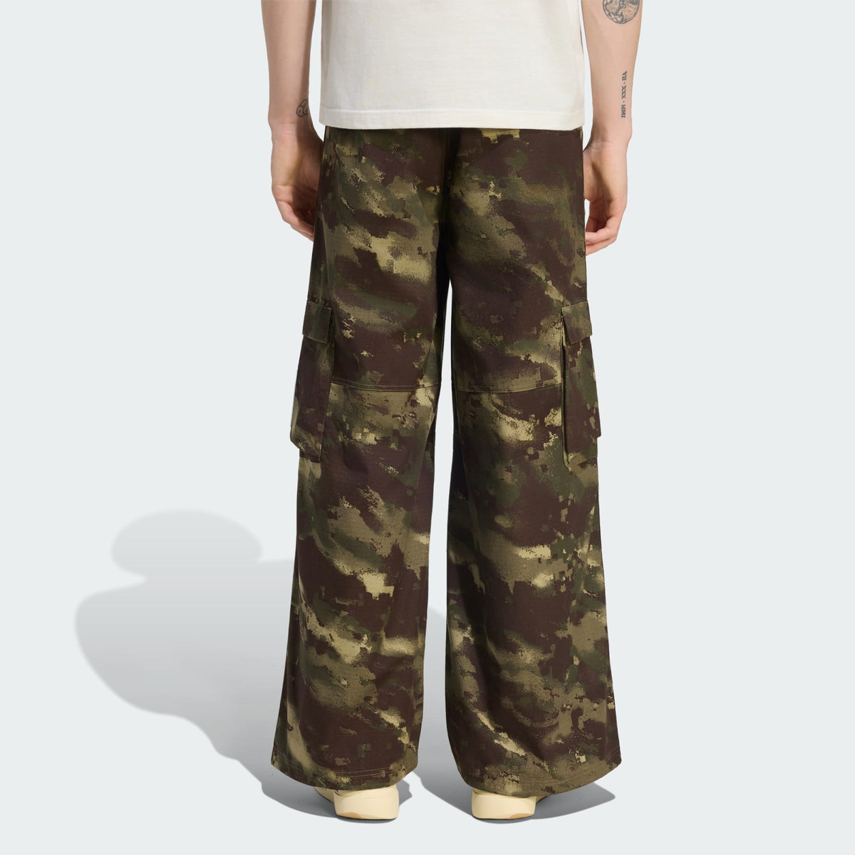 adidas Camo Pants in Olive Strata, wide-leg ripstop cargo pants with camo print