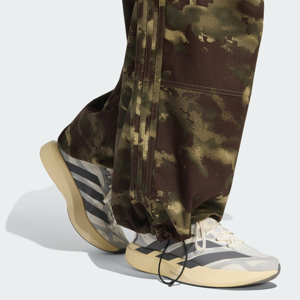 adidas Camo Pants in Olive Strata, wide-leg ripstop cargo pants with camo print