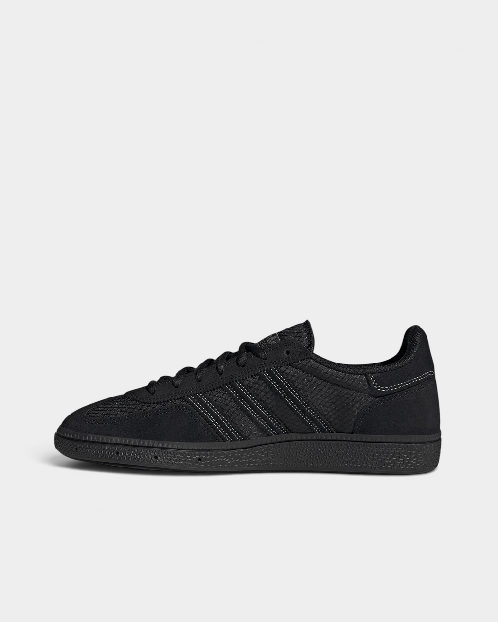 Lockwood Avenue adidas Handball Spezial shoe in all black with a CORDURA ripstop quarter and suede overlays, side view from the other side