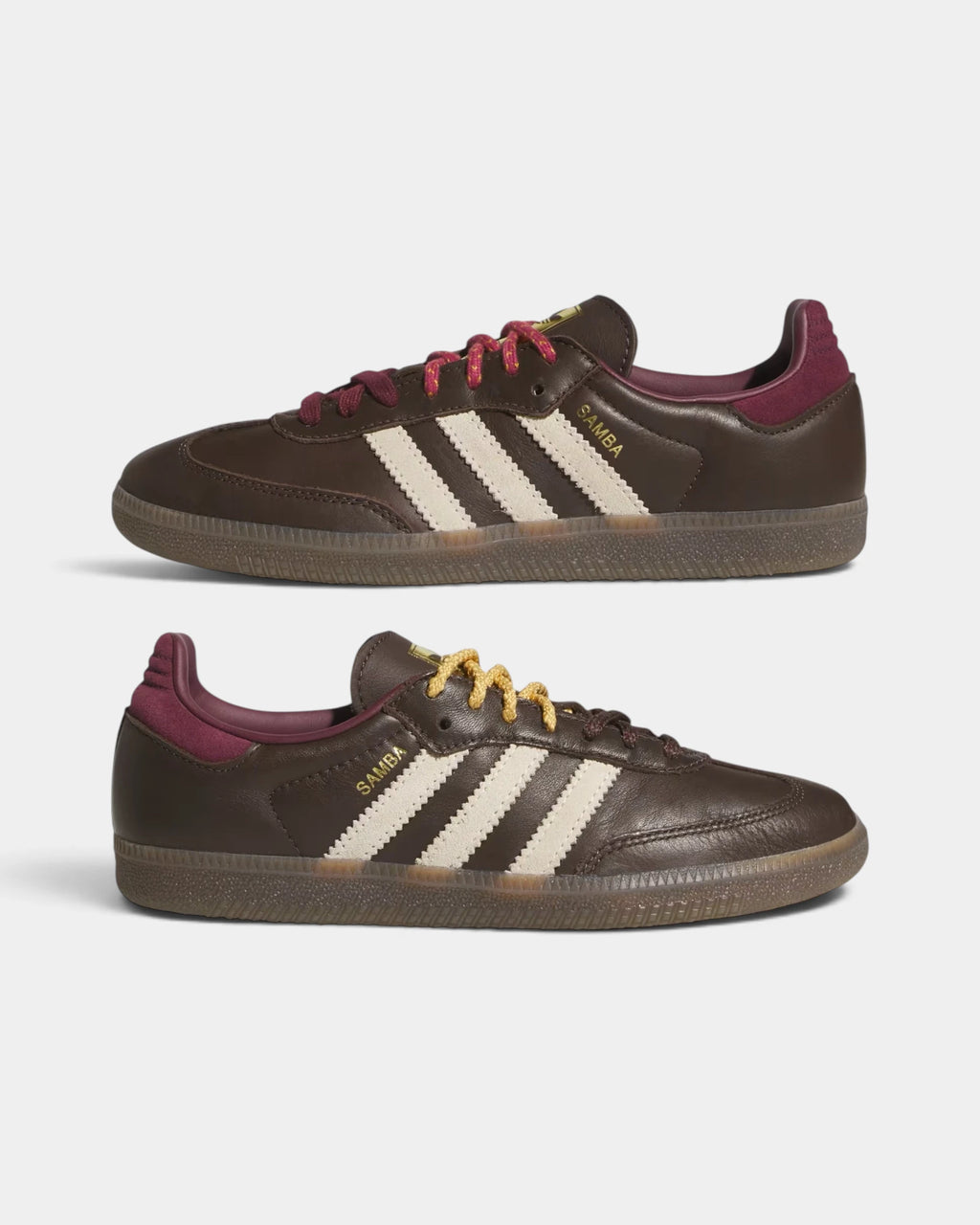 Lockwood Avenue adidas Samba OG W shoes in brown leather, the pair at an angle with one shoe behind the other
