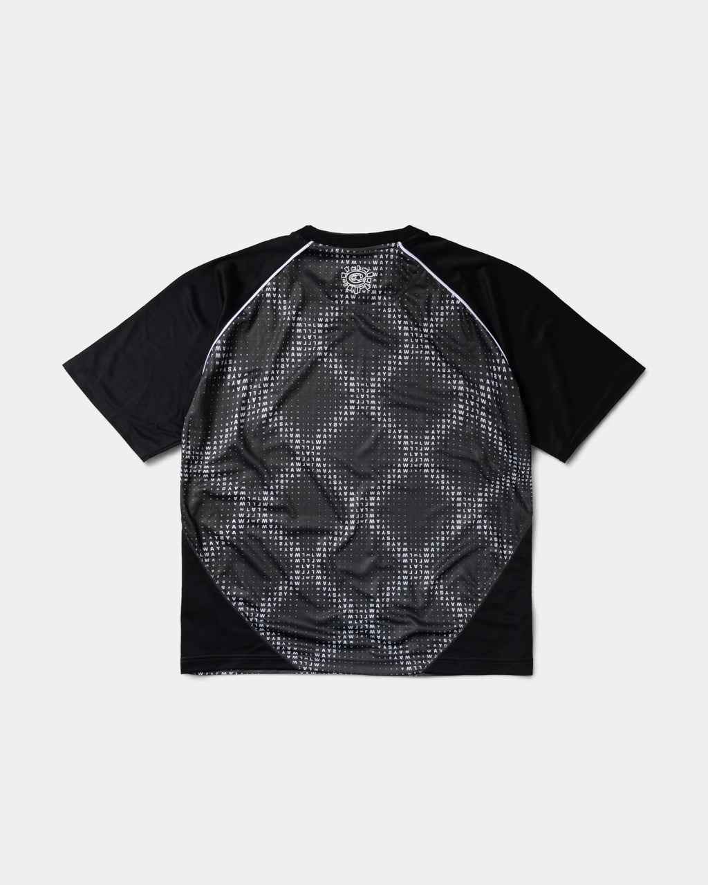 Lockwood Avenue ADWYSD Cross Plaid Shirt in Black/Grey seen from the back, the diamond dot print framed by black side panels