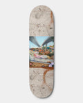 Baker Tristan Funkhouser Wasteland Paradise Deck 8.25", a photo of a highway overpass above a graffiti-covered bank with wildflowers on a cracked concrete-look board