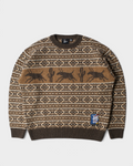 by Parra Cactus Bull Knitted Pullover - Brown, front flat-lay with the knitted Cactus bull band and patterned stripes