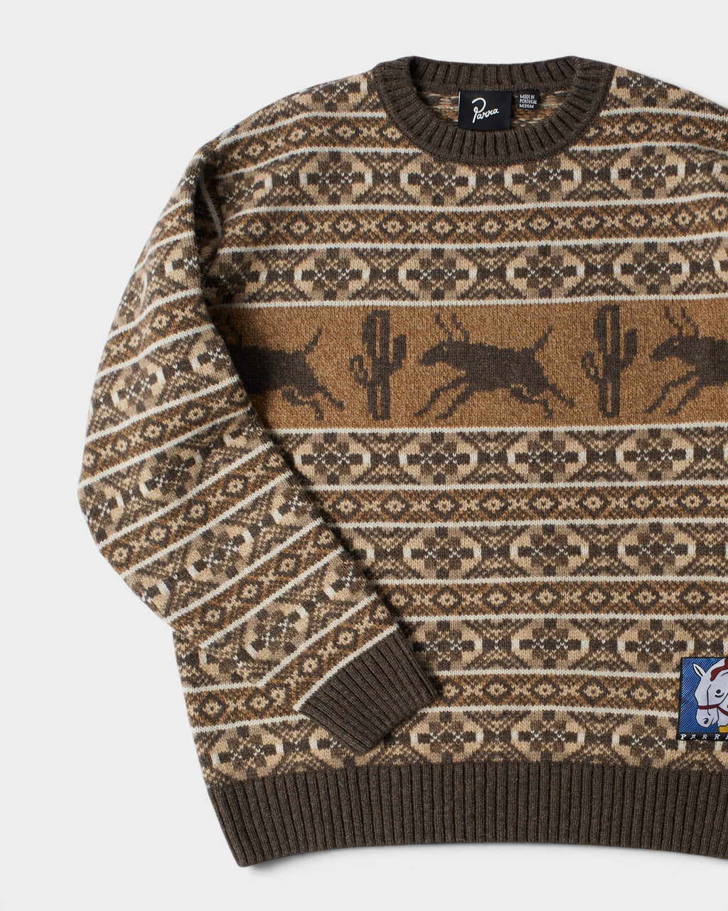 by Parra Cactus Bull Knitted Pullover - Brown, angled view of the front