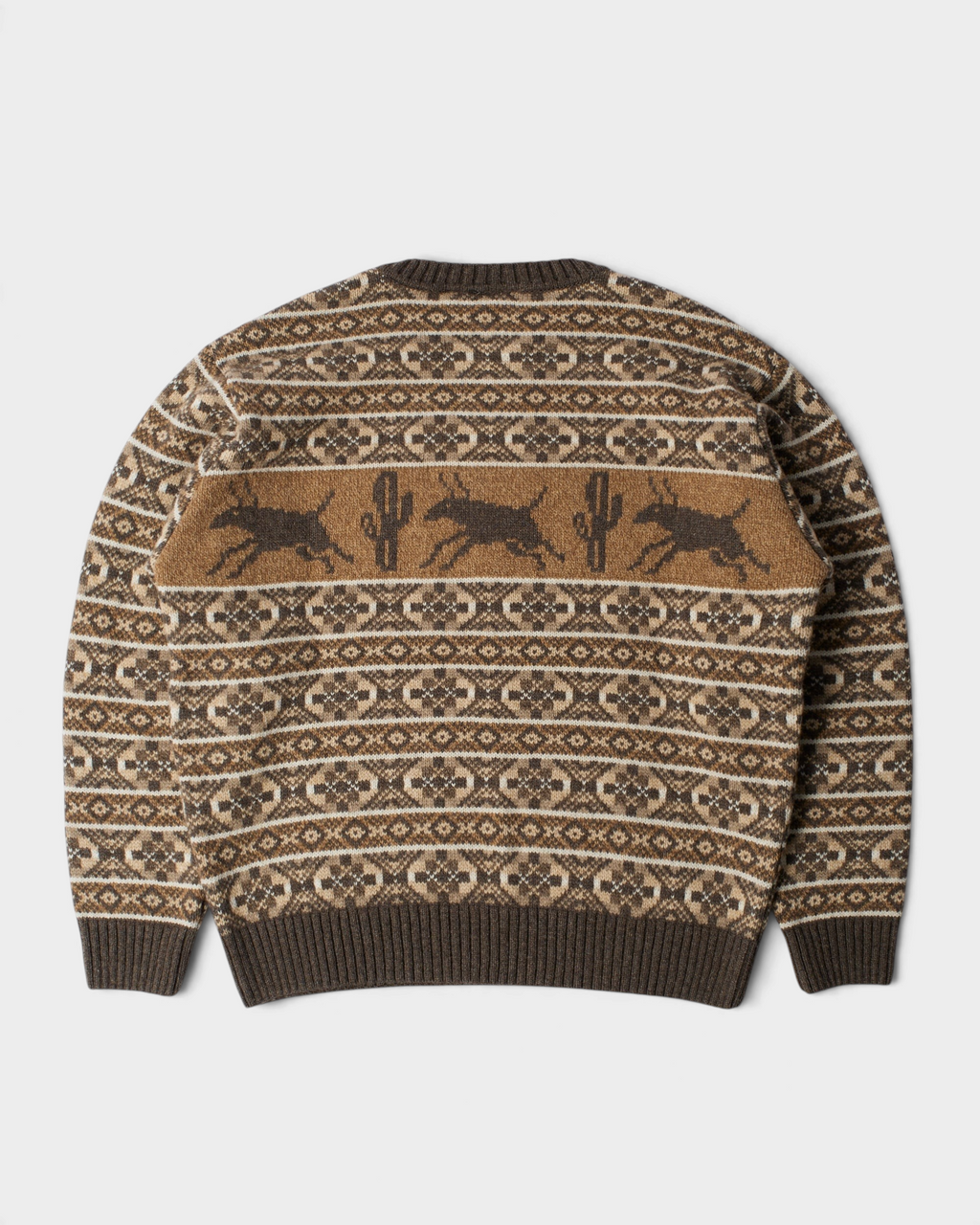 by Parra Cactus Bull Knitted Pullover - Brown, back flat-lay