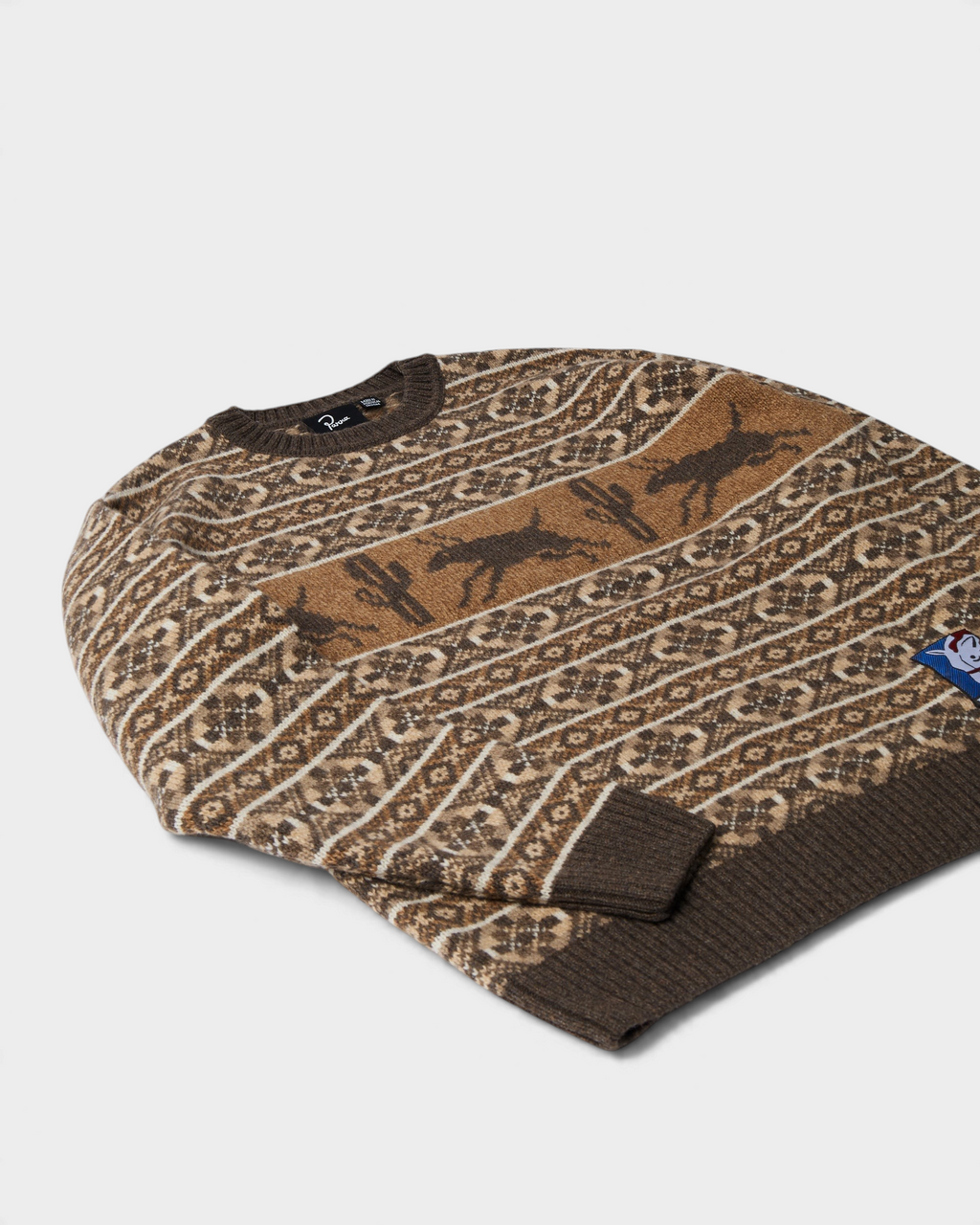 by Parra Cactus Bull Knitted Pullover - Brown, angled view of the pullover
