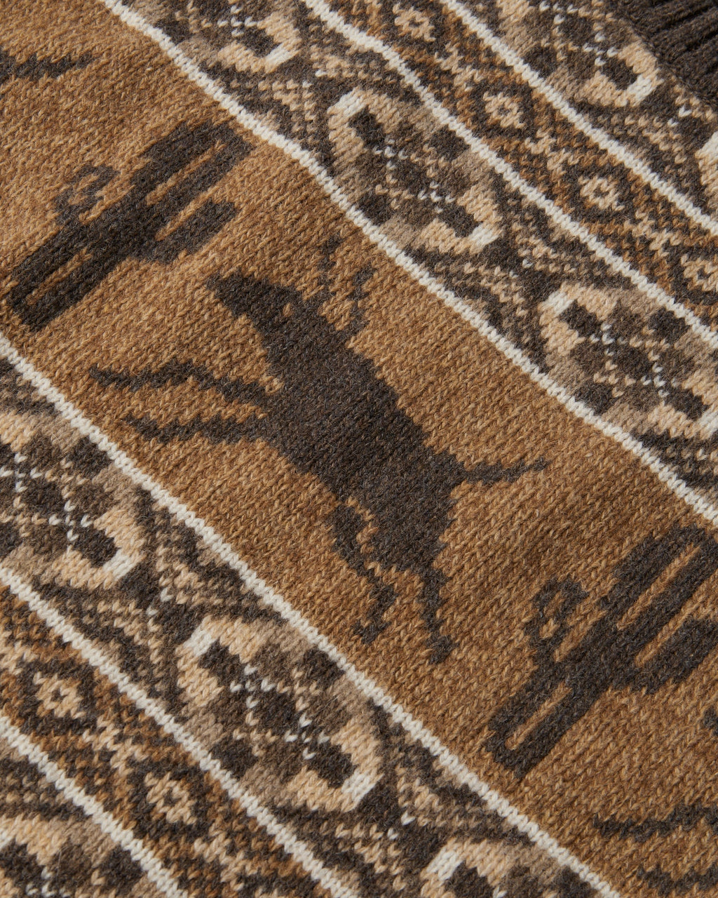 by Parra Cactus Bull Knitted Pullover - Brown, close-up of the knitted bull and cactus