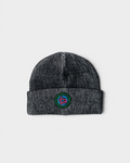 by Parra Forgotten Hobbies Beanie - Black, front view with the round Forgotten Hobbies patch on the cuff