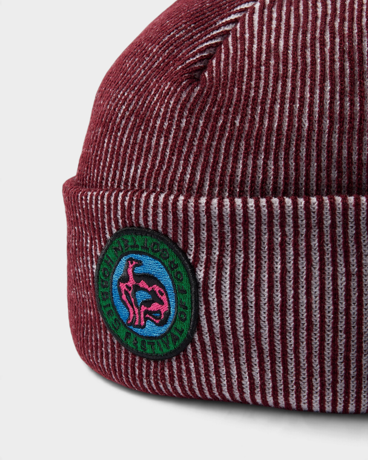 by Parra Forgotten Hobbies Beanie - Dark Red, close-up from the side