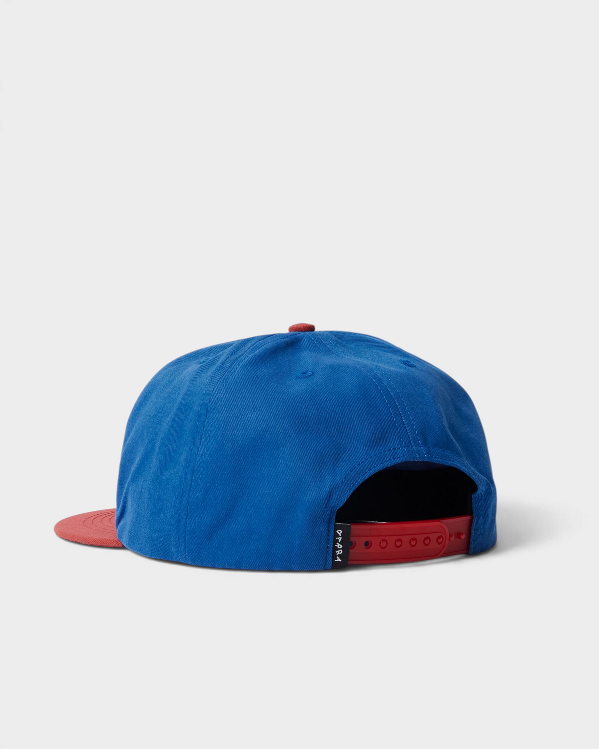 by Parra No Car 5 Panel Hat - Blue, back view with the snapback strap and Parra label