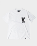 by Parra Not Another Boat T-Shirt - White, front flat-lay with a small black motorbike print on the chest