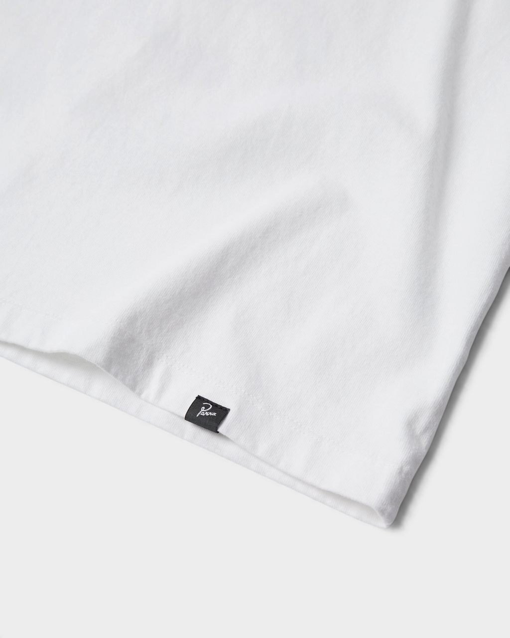 by Parra Not Another Boat T-Shirt - White, close-up of the woven Parra label at the hem