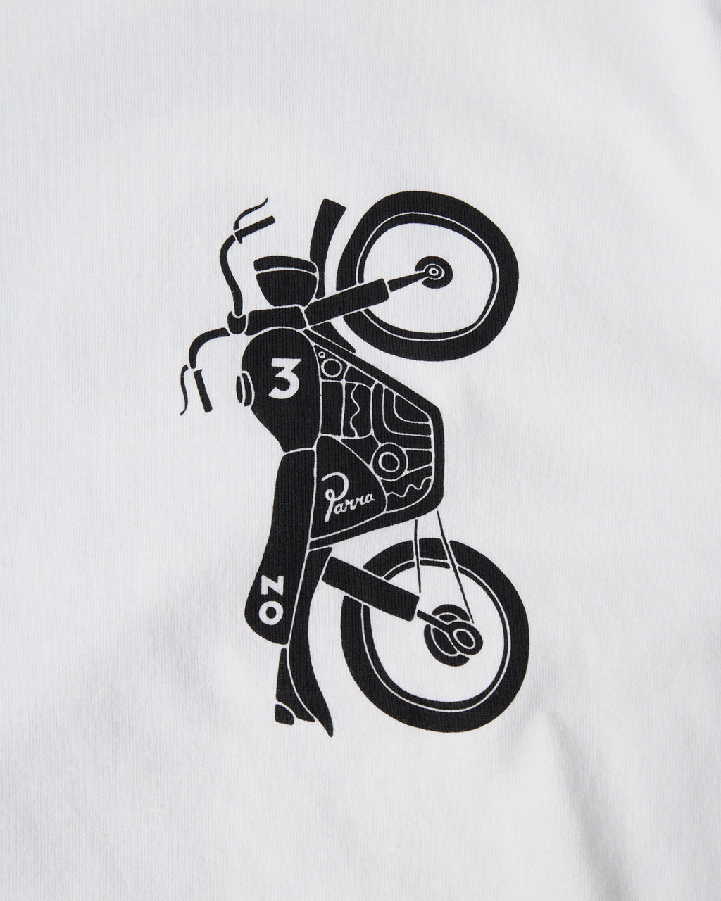 by Parra Not Another Boat T-Shirt - White, close-up of the black motorbike chest print