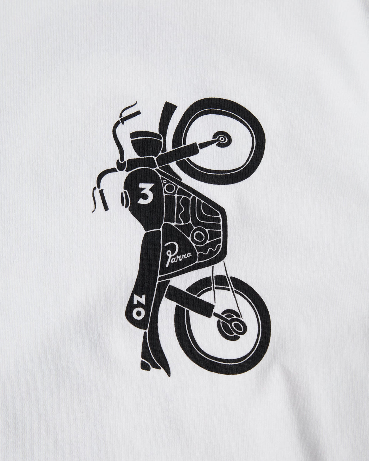 by Parra Not Another Boat T-Shirt - White, close-up of the black motorbike chest print