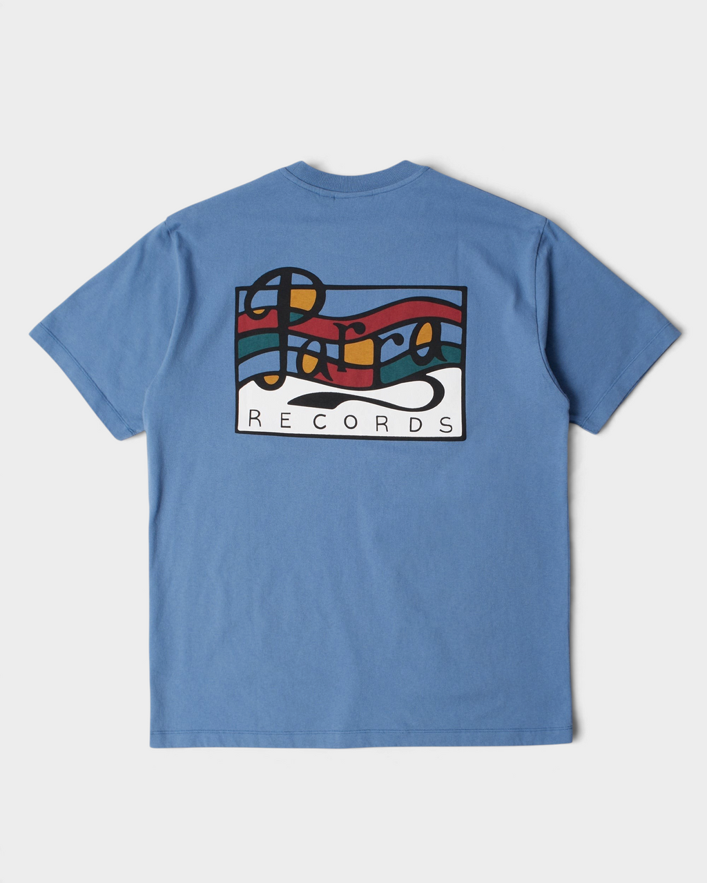 by Parra Parra Records T-Shirt - Blue, back flat-lay with the colourful Parra Records print