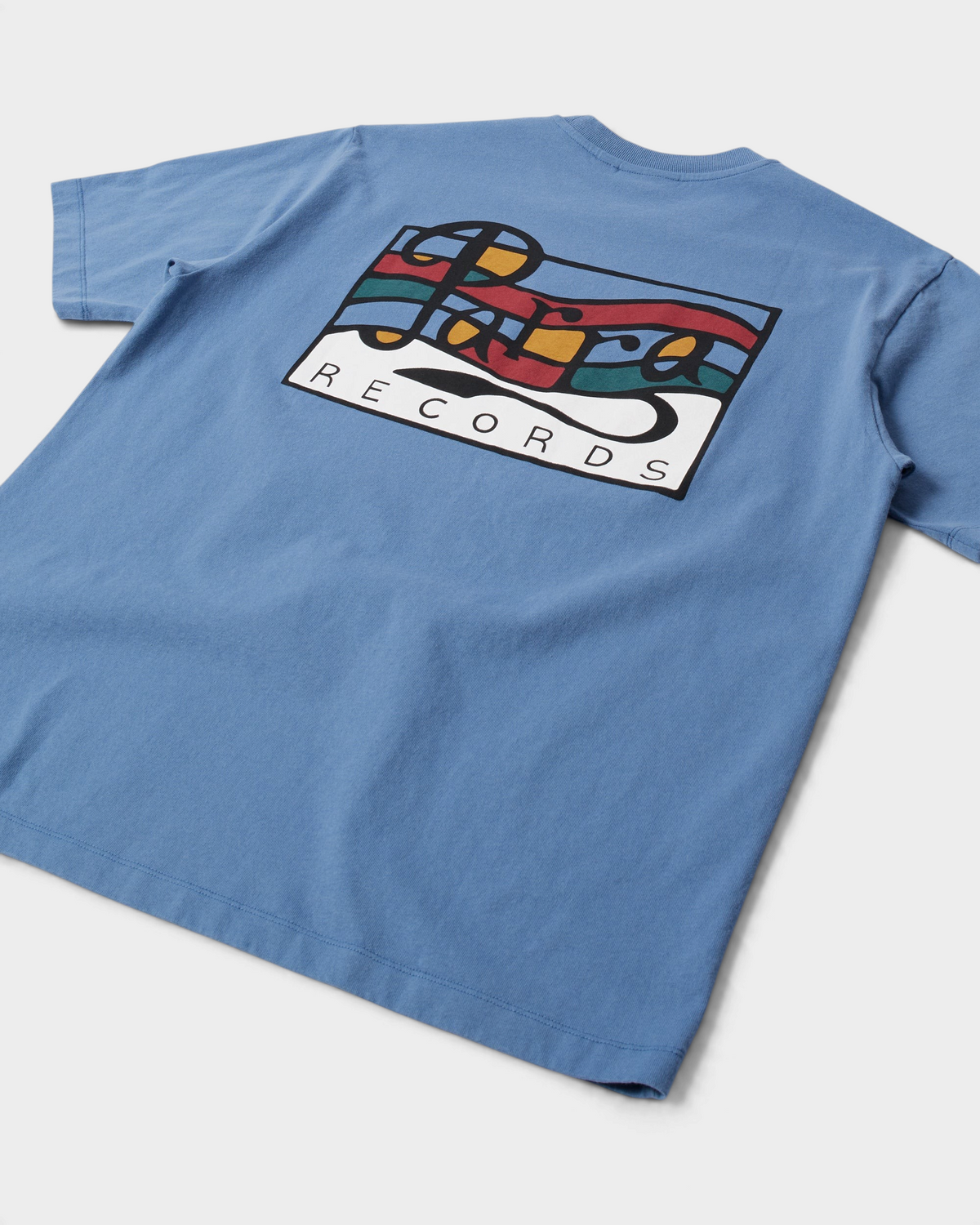 by Parra Parra Records T-Shirt - Blue, angled view of the back print