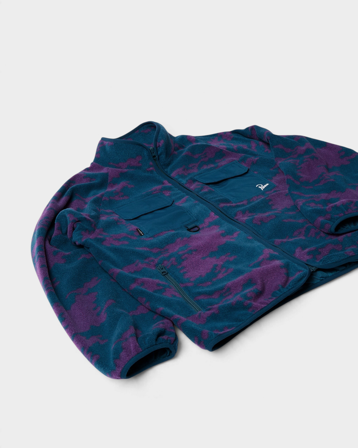 by Parra Purple Darwin Camo Fleece - Blue, angled view of the front