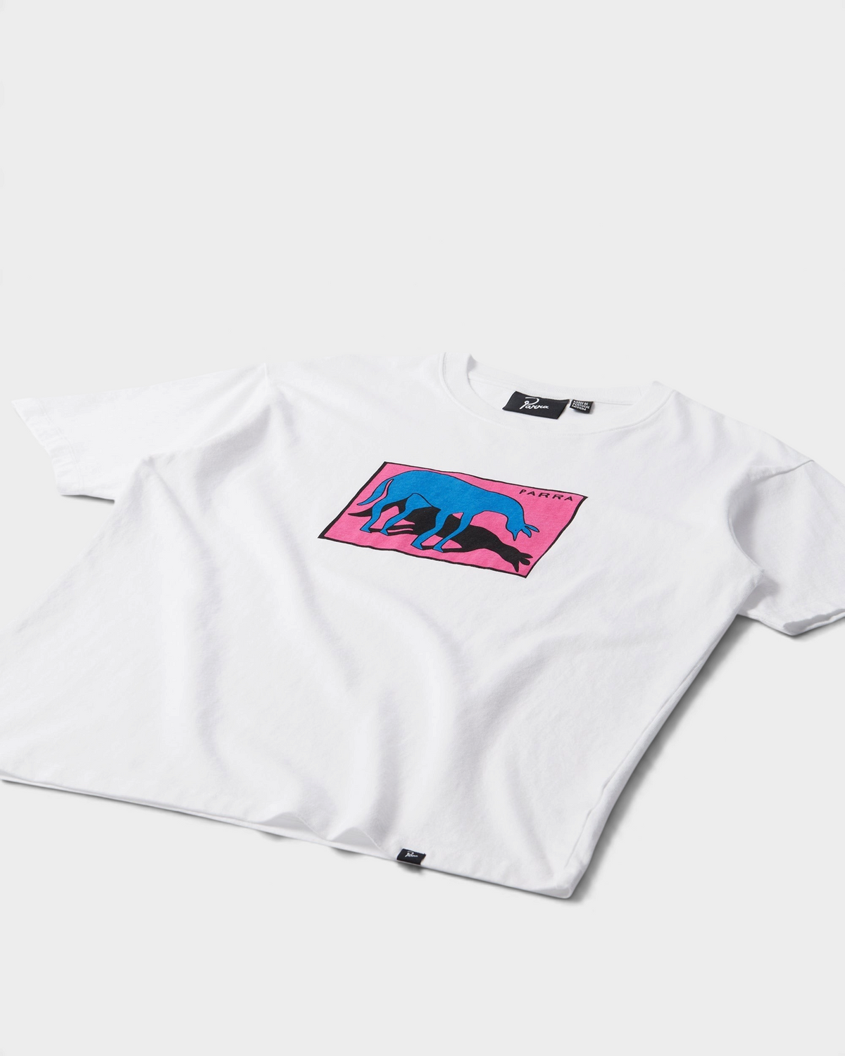 by Parra Sad Horse T-Shirt - White, angled view of the front