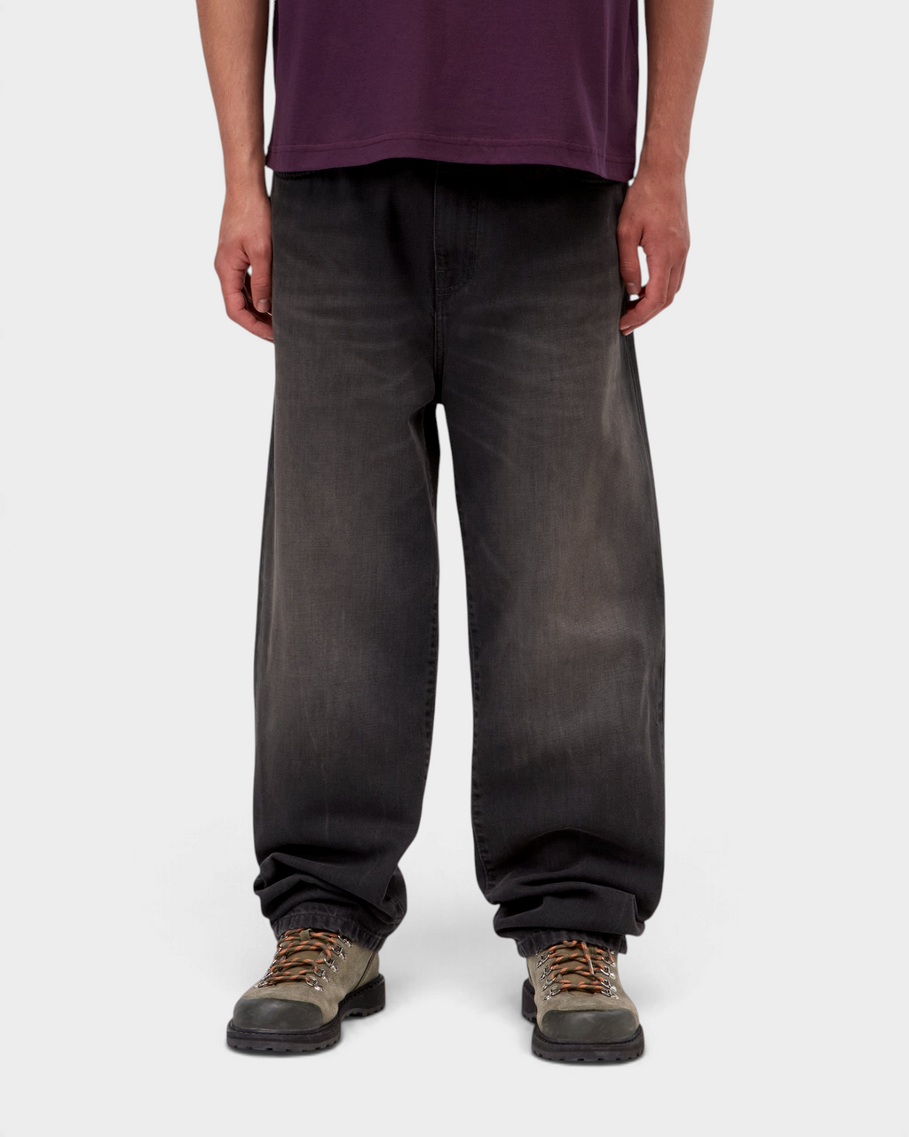 Carhartt Aaron Pants - Black, Tobacco Used Wash, worn by a model