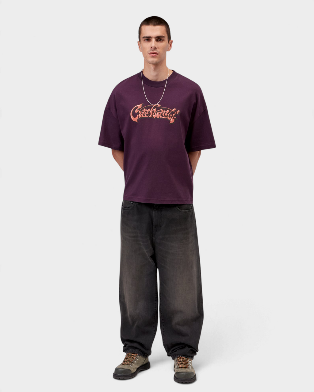 Carhartt Aaron Pants - Black, Tobacco Used Wash, worn by a model