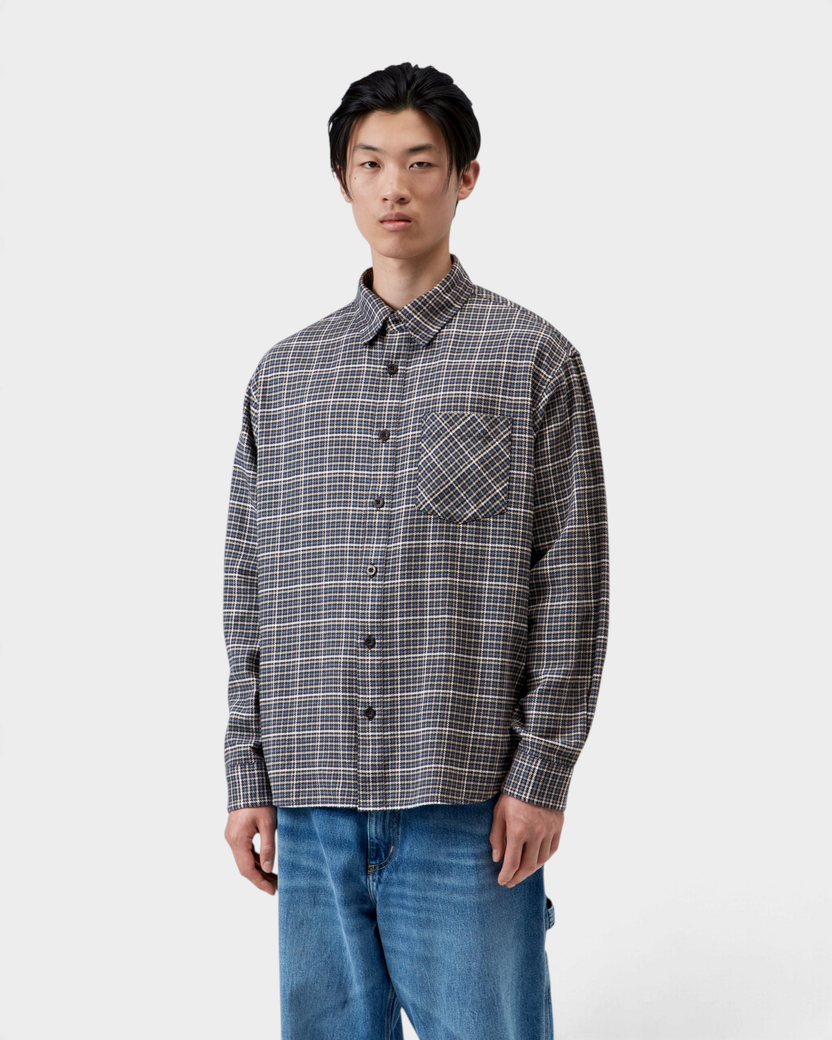 Carhartt Long-Sleeve Todrick Shirt - Todrick Houndstooth, Icesheet, worn by a model