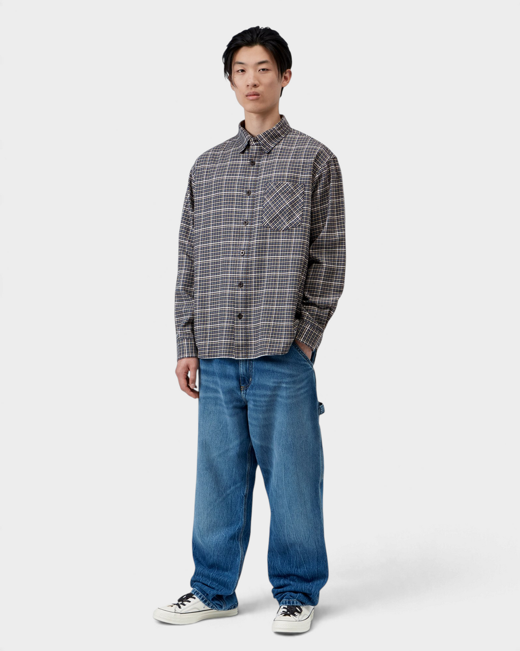 Carhartt Long-Sleeve Todrick Shirt - Todrick Houndstooth, Icesheet, worn by a model