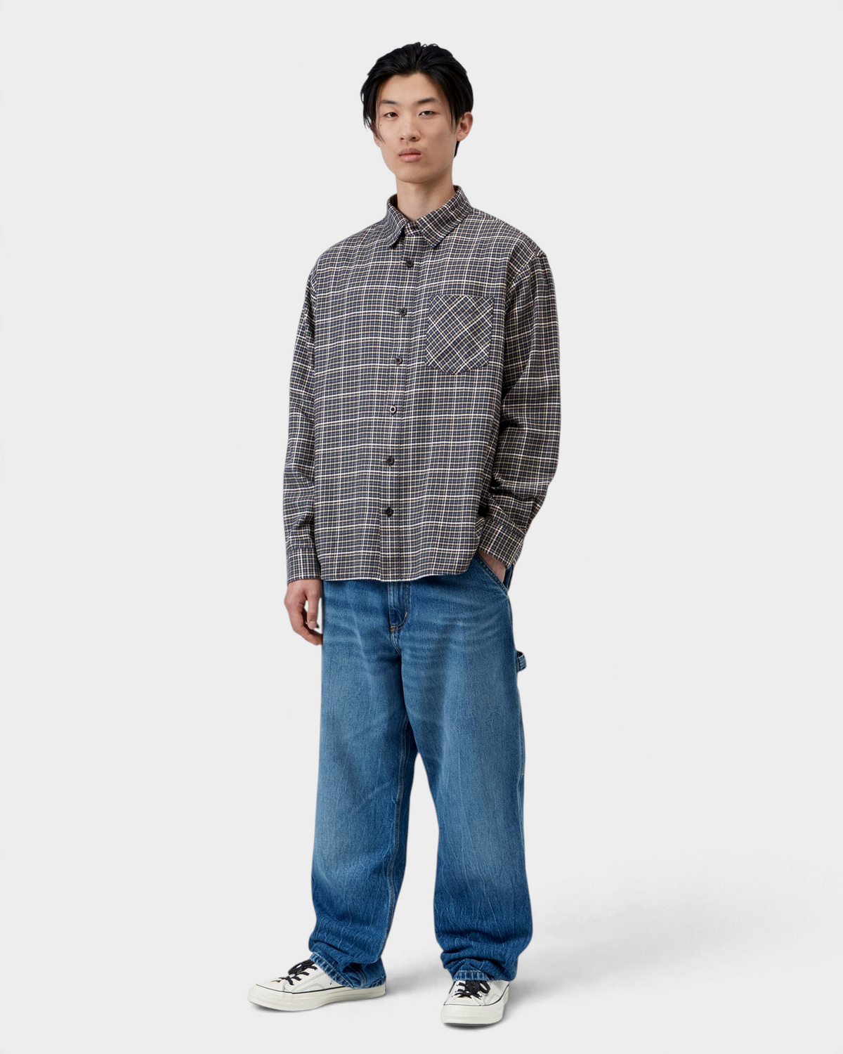 Carhartt Long-Sleeve Todrick Shirt - Todrick Houndstooth, Icesheet, worn by a model