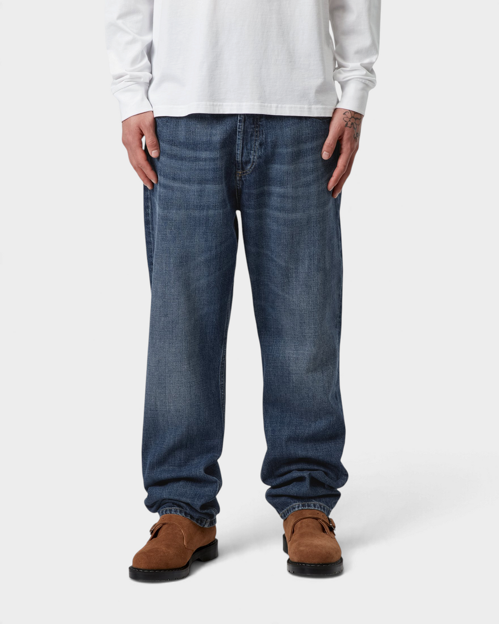 Carhartt Marlow Pants - Blue, Dark Used Wash, worn by a model