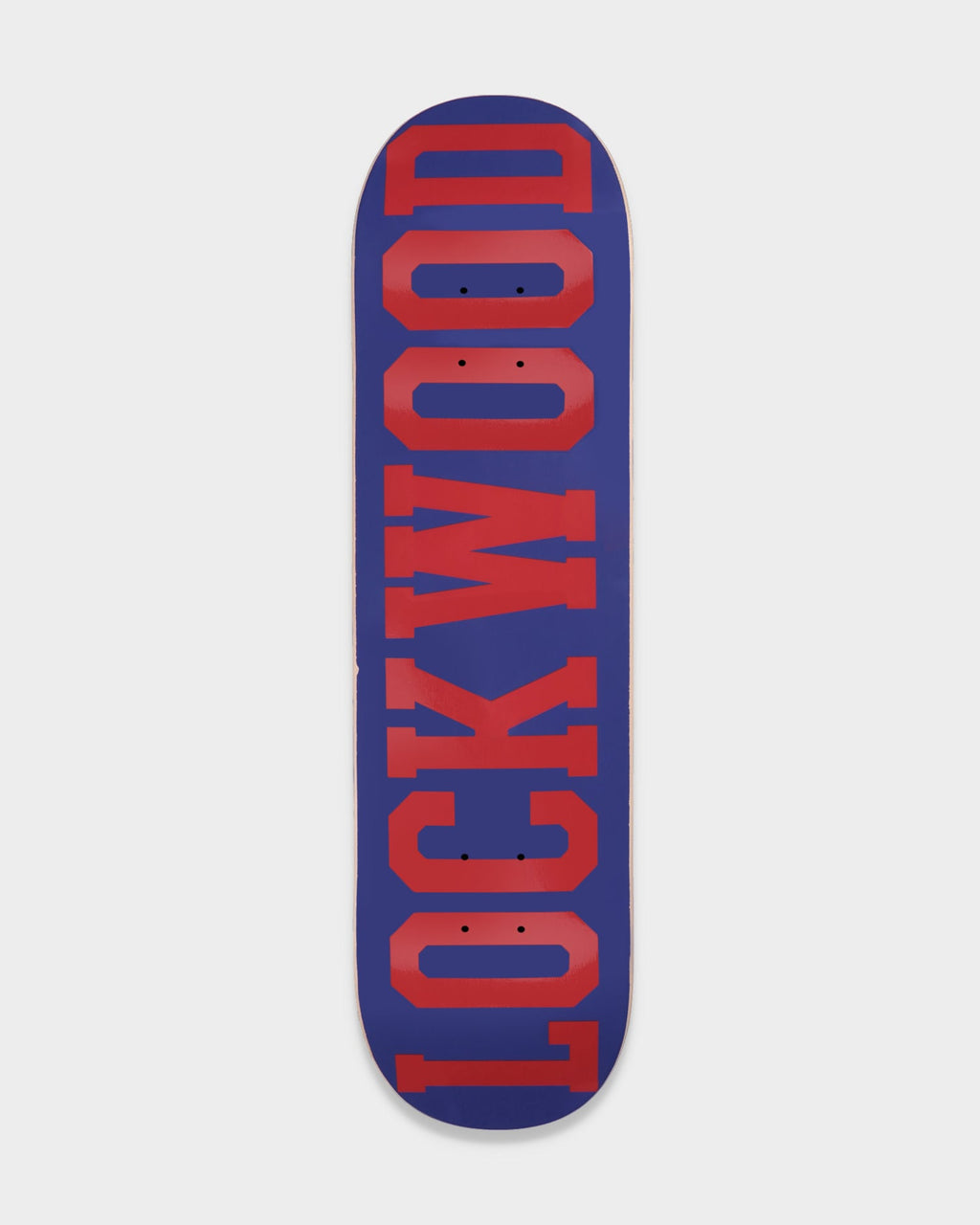 Lockwood College Blue/Red Deck 8.125", navy bottom with LOCKWOOD in red college lettering along the board