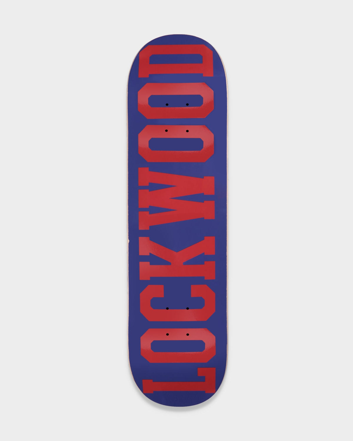 Lockwood College Blue/Red Deck 8.125", navy bottom with LOCKWOOD in red college lettering along the board