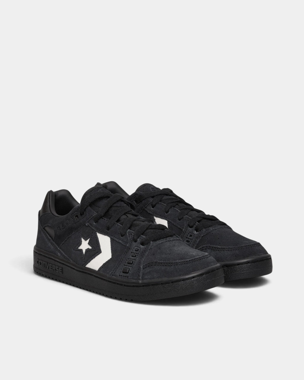 Lockwood Avenue Converse CONS AS-1 Pro Suede Shoes, a pair in black suede seen from the front three-quarter, black laces and the white star chevron on the side